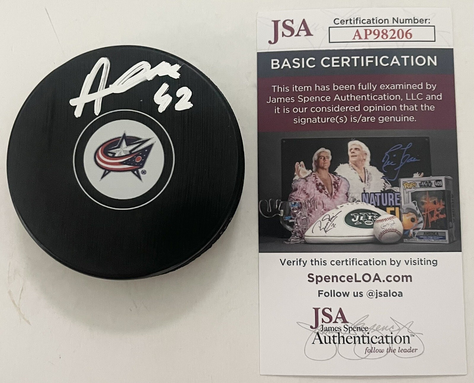 Alexandre Texier Signed Autographed Columbus Blue Jackets Logo Hockey Puck JSA