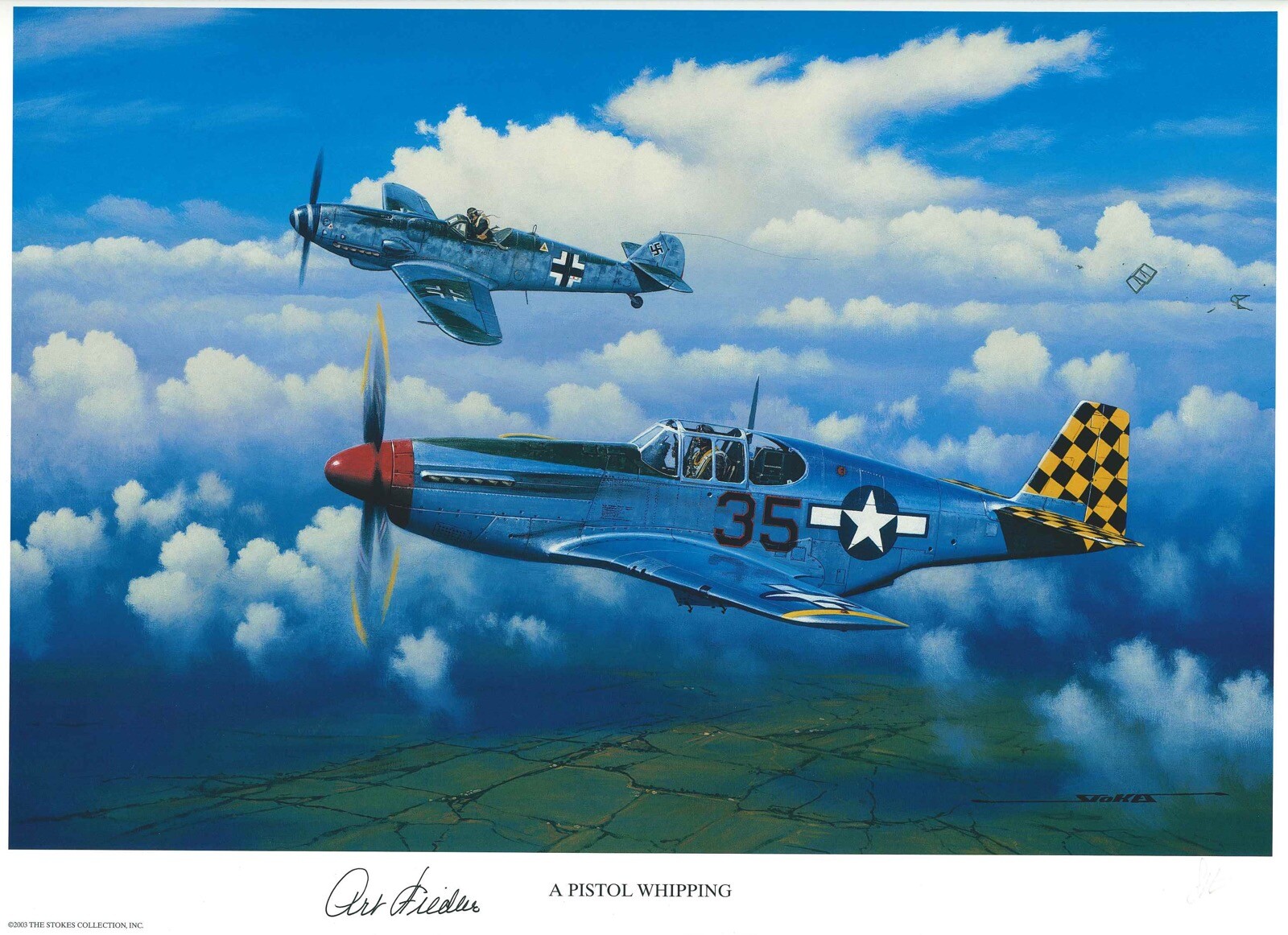 ARTHUR FIEDLER SIGNED A PISTOL WHIPPING STAN STOKES PRINT WWII P-51 ACE