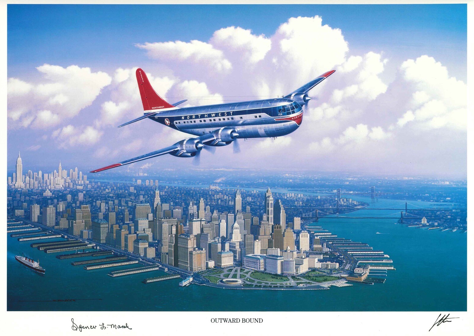 SPENCER MARSH SIGNED OUTWARD BOUND STAN STOKES PRINT BOEING 377 PILOT