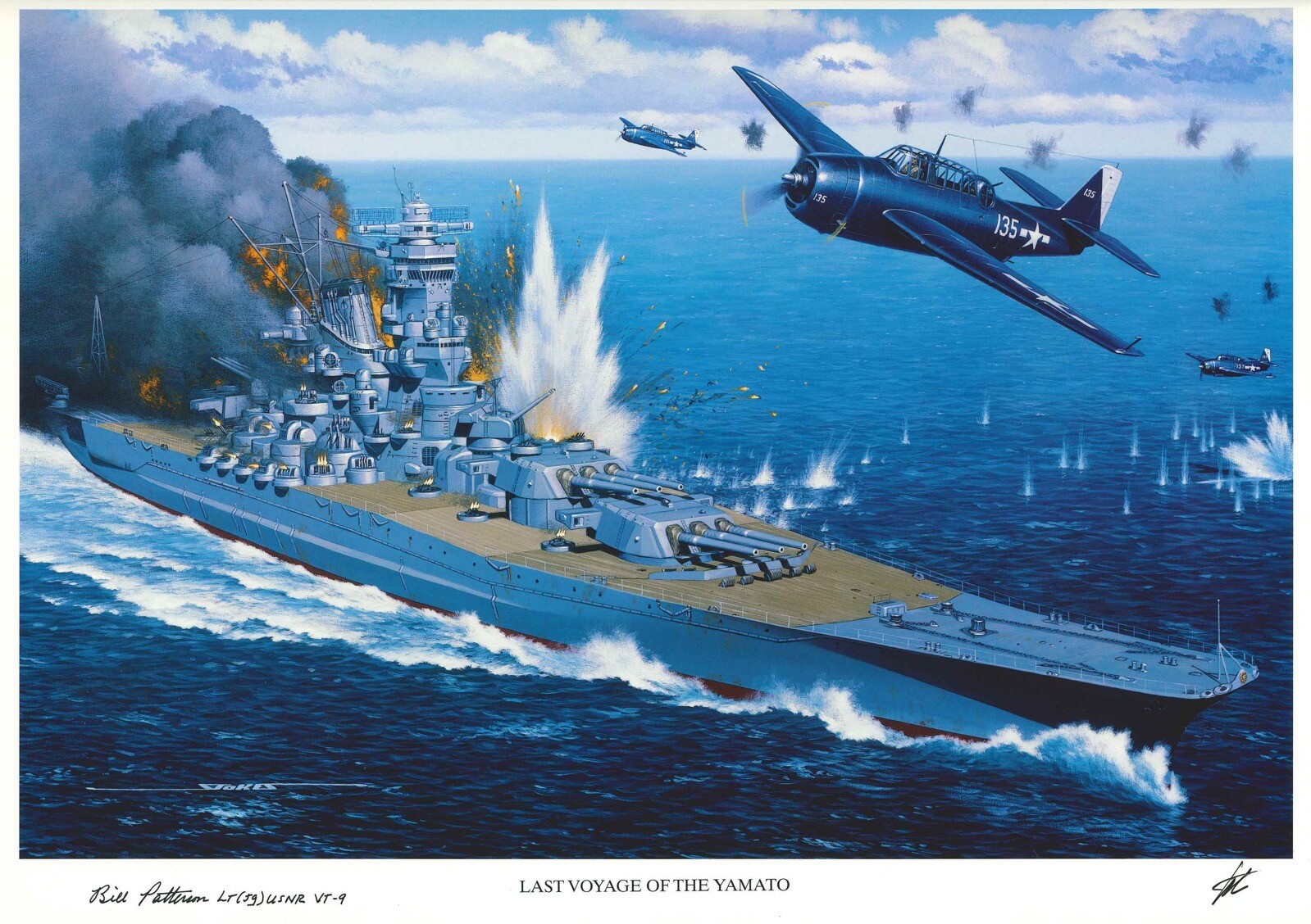WILLIAM WEBB PATTERSON SIGNED LAST VOYAGE OF THE YAMATO STAN STOKES PRINT WWII