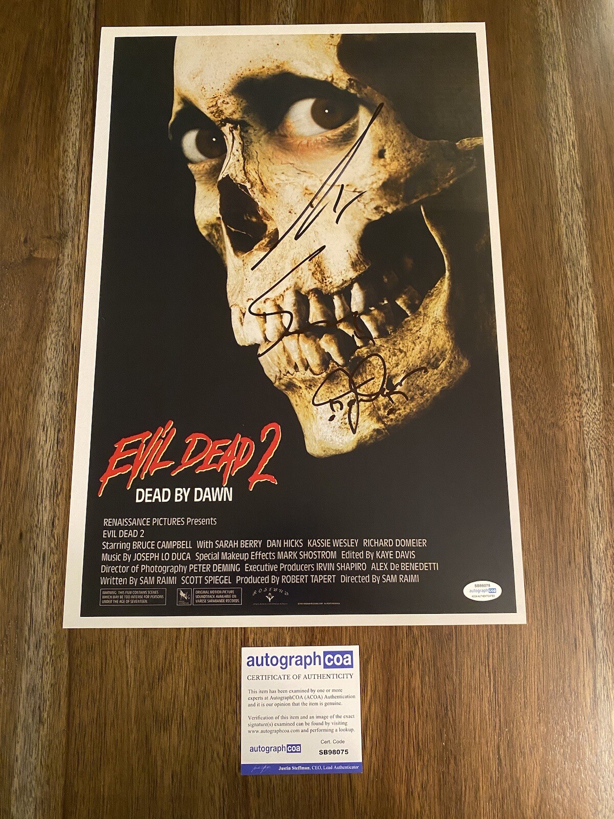 Sam Raimi & Bruce Campbell ‘Evil Dead 2’ Signed Autograph 12x18 Photo ACOA