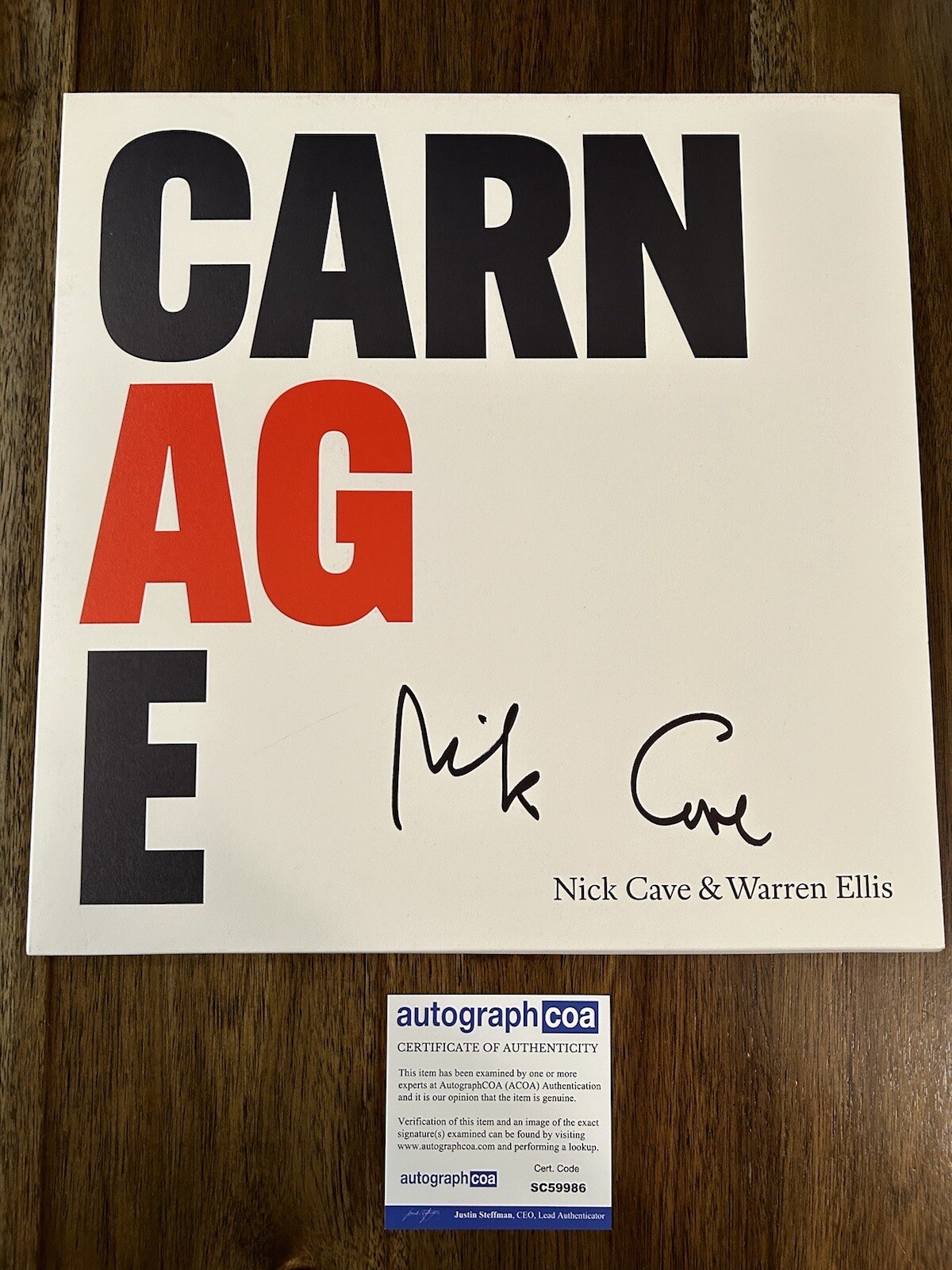 ‘NICK CAVE’ SIGNED ‘CARNAGE’ VINYL ALBUM THE BAD SEEDS ACOA PROOF COLLECTIBLE MEMORABILIA