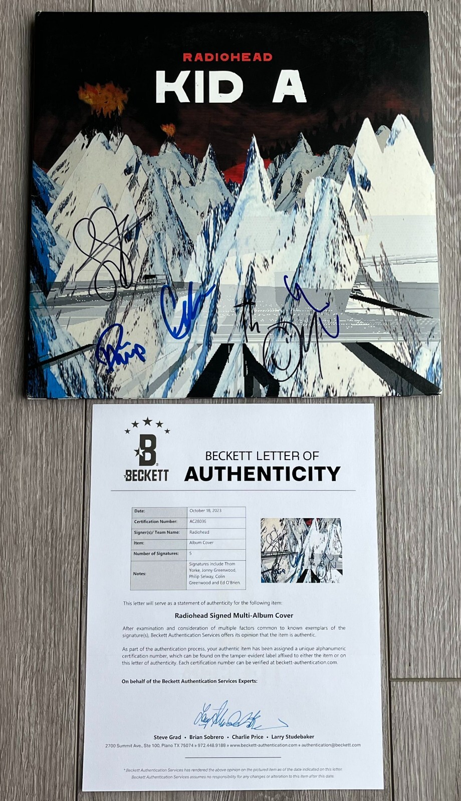 RADIOHEAD X5 SIGNED AUTOGRAPH KID A VINYL LP & BECKETT BAS COA LOA THOM YORKE +4
