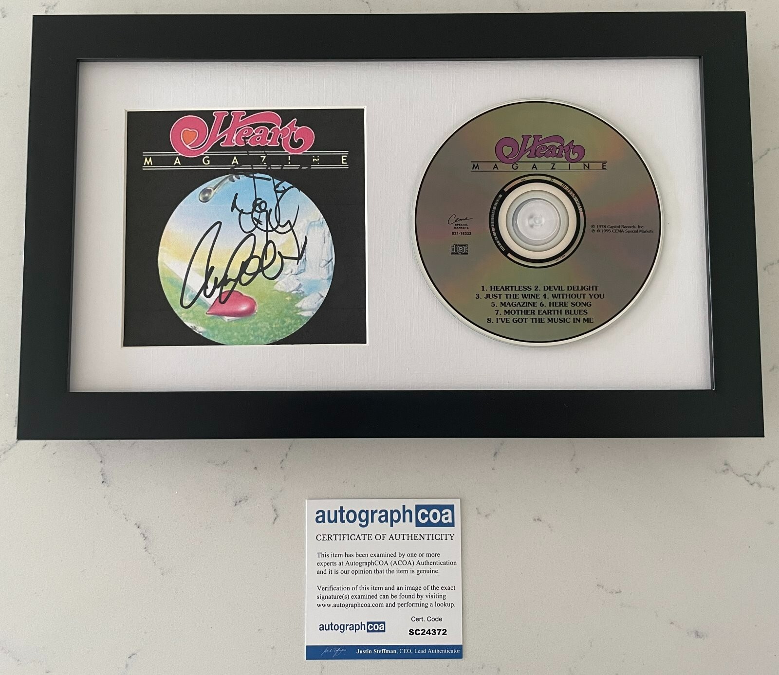 HEART ANN & NANCY WILSON SIGNED MAGAZINE FRAMED & MATTED CD w/PROOF ACOA COA