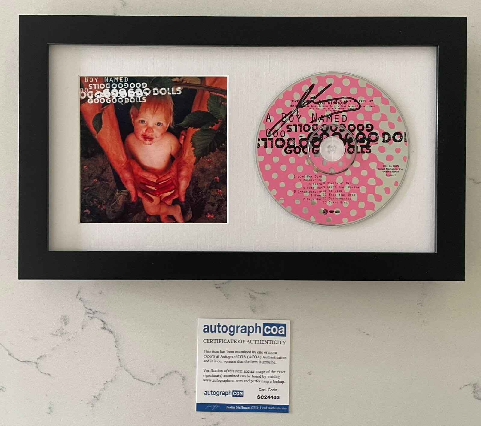 JOHNNY RZEZNIK SIGNED A BOY NAMED GOO GOO DOLLS FRAMED CD w/PROOF COA ACOA