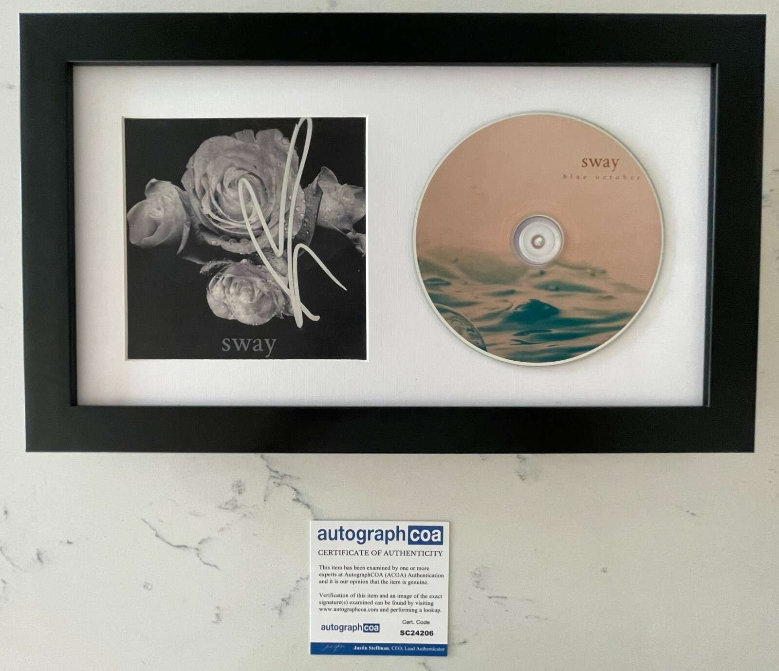 JUSTIN FURSTENFELD SIGNED BLUE OCTOBER SWAY FRAMED MATTED CD w/PROOF & COA ACOA