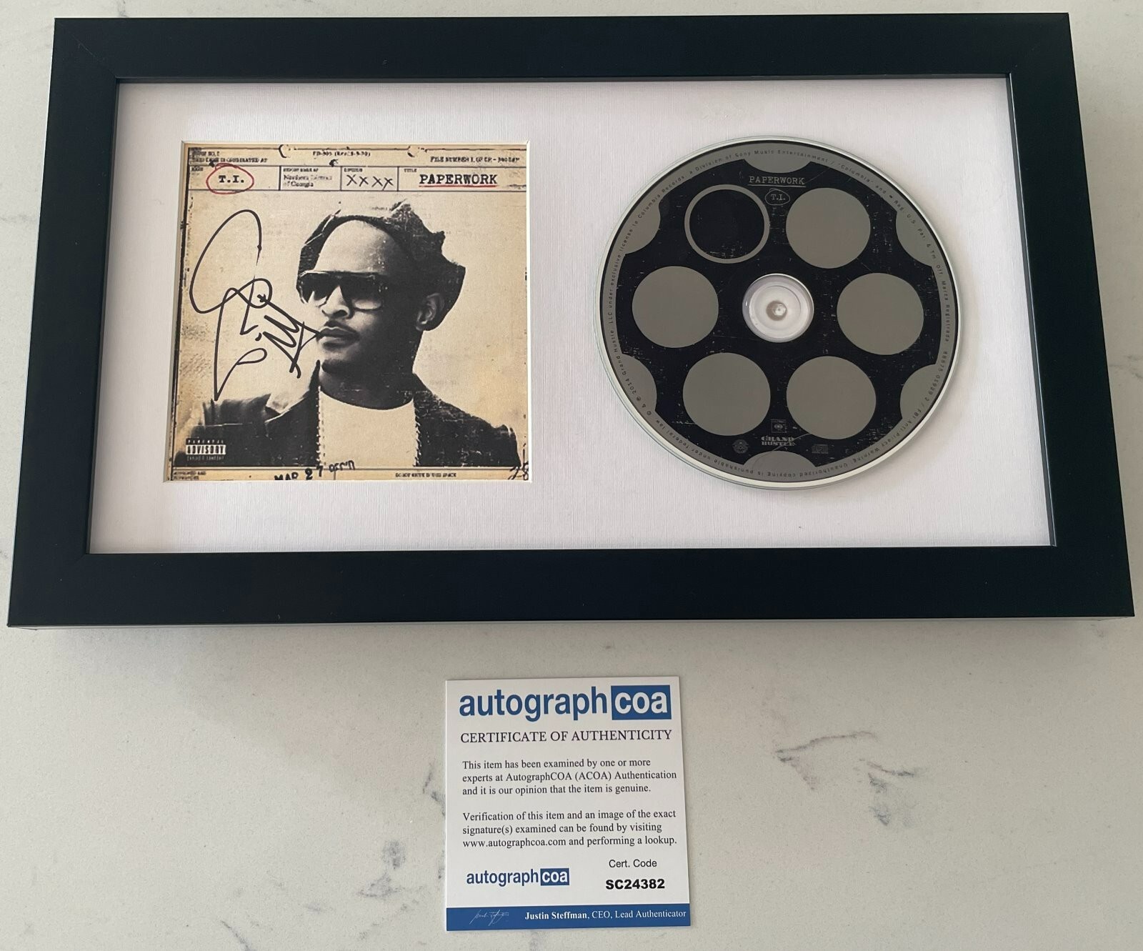 T.I. TIP SIGNED PAPERWORK FRAMED & MATTED CD AUTOGRAPH COA ACOA CLIFFORD HARRIS