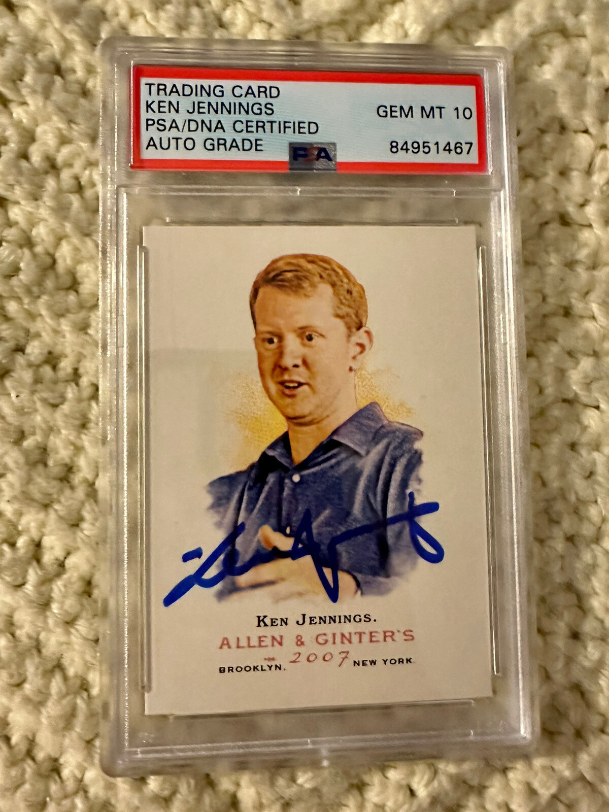 Ken Jennings Signed 2007 Ginter #319 Card PSA /DNA Slab COA Auto Gem Mint 10 RC