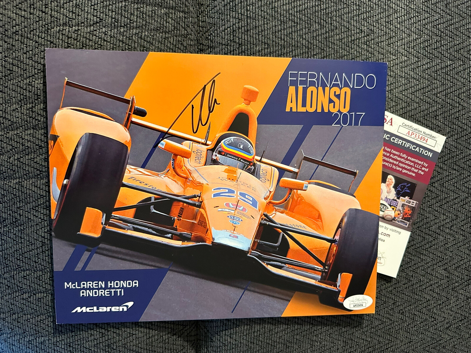 Fernando Alonso Signed Indianapolis 500 Promo hero Card JSA Authenticated COA
