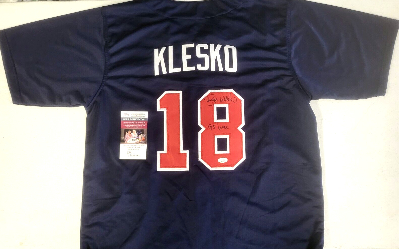 RYAN KLESKO #18 ATLANTA BRAVES 95 WSC SIGNED AUTO CUSTOM JERSEY SZ XL JSA COA *