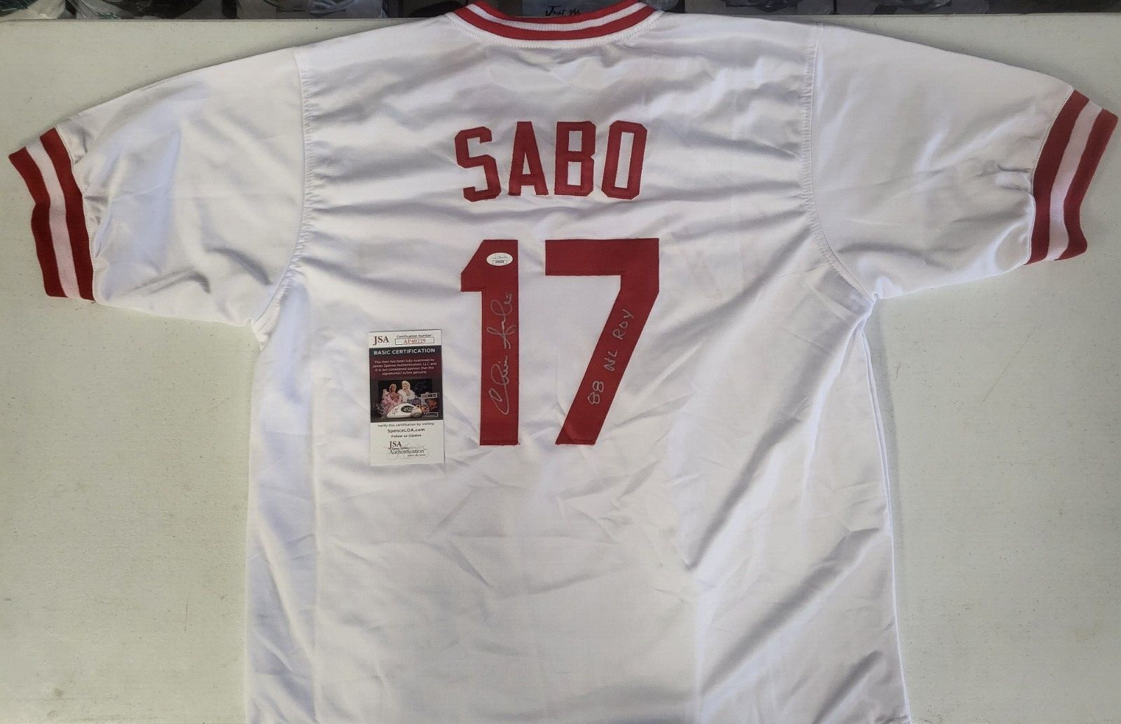 CHRIS SABO #17 CINCINNATI REDS 88 NL ROY AUTO SIGNED CUSTOM JERSEY XL JSA COA