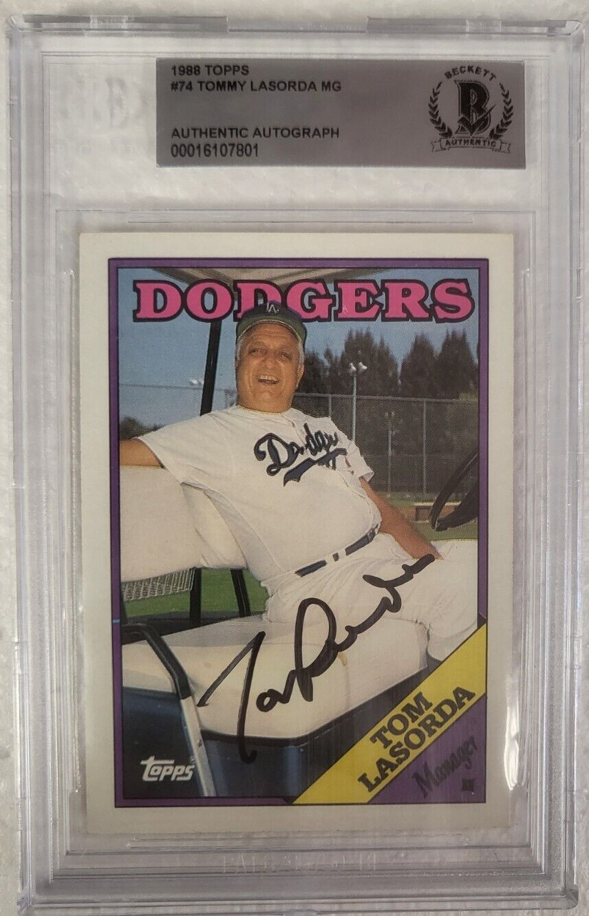 1988 TOPPS TOMMY LASORDA DODGERS MGR SIGNED AUTOGRAPHED #74 CARD BECKETT AUTH