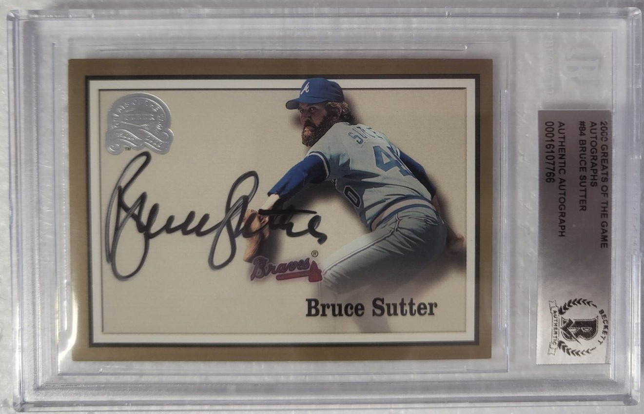 2000 FLEER GREATS OF THE GAME BRUCE SUTTER BRAVES SIGNED AUTO #84 CARD BECKETT