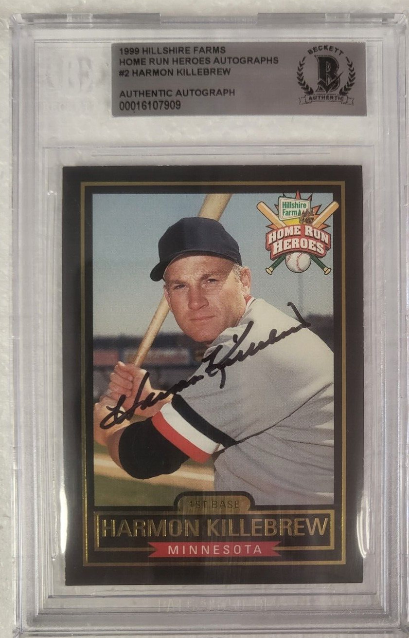 1999 HILLSHIRE FARMS HARMON KILLEBREW TWINS SIGNED AUTOGRAPHED #2 CARD BECKETT