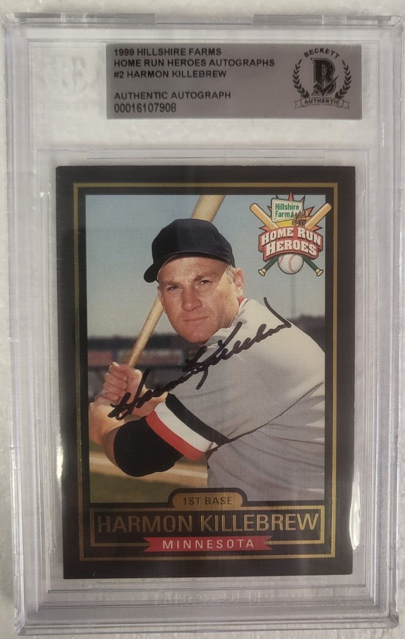 1999 HILLSHIRE FARMS HARMON KILLEBREW TWINS SIGNED AUTOGRAPHED #2 CARD BECKETT *