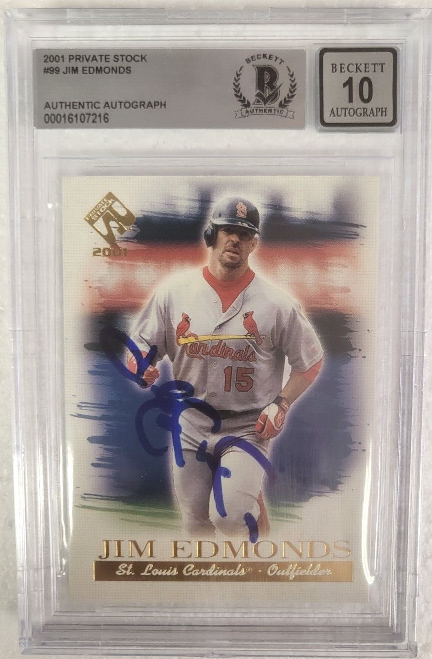 2001 PRIVATE STOCK JIM EDMONDS STL CARDINALS AUTOGRAPHED SIGNED #99 CARD BECKETT