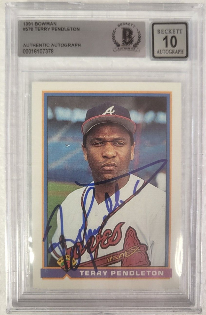 1991 BOWMAN TERRY PENDLETON ATLANTA BRAVES SIGNED #570 CARD BECKETT 10 AUTO