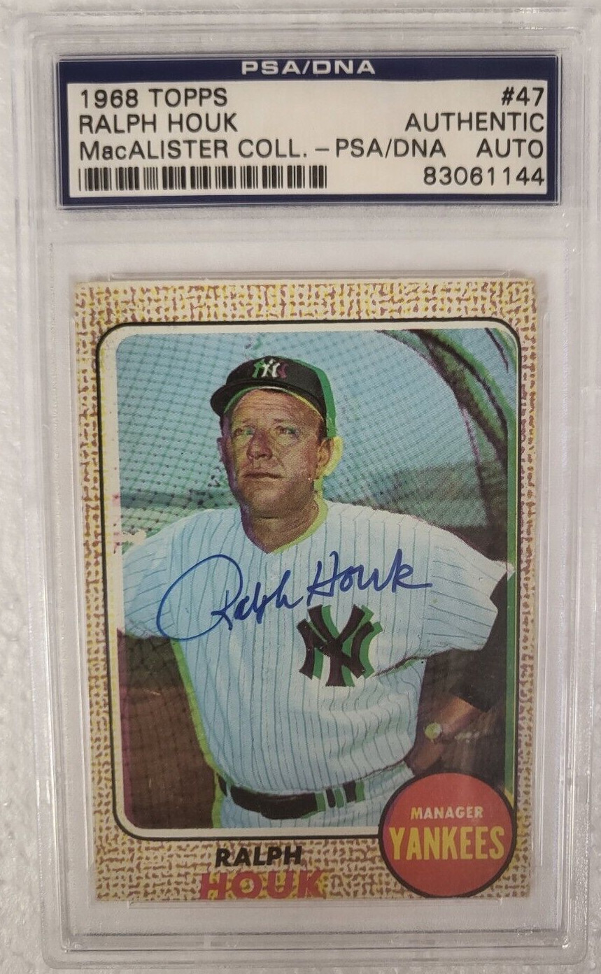 1968 TOPPS RALPH HOUK NEW YORK YANKEES SIGNED AUTOGRAPHED #47 CARD PSA