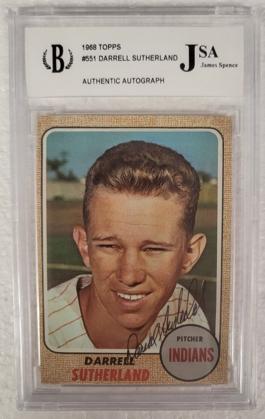 1968 TOPPS DARRELL SUTHERLAND INDIANS SIGNED AUTOGRAPHED AUTO #551 CARD JSA