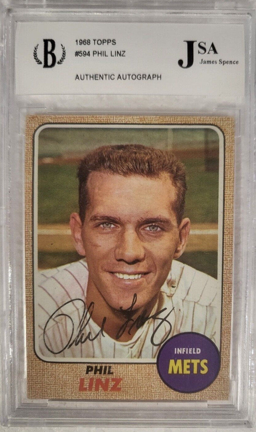 1968 TOPPS PHIL LINZ NEW YORK METS SIGNED AUTOGRAPHED AUTO #594 CARD JSA