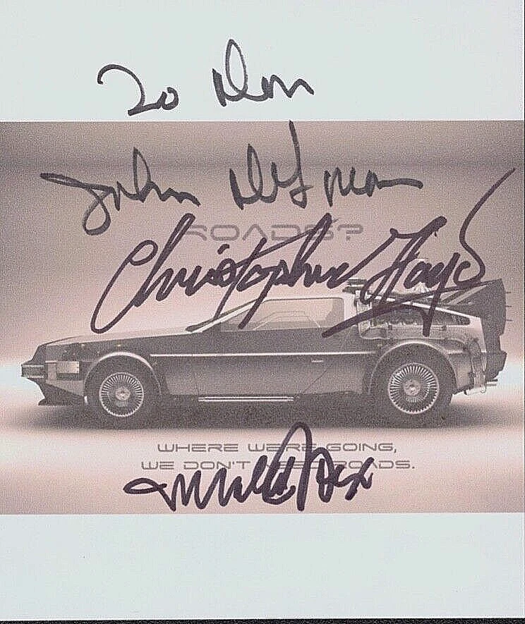 MICHAEL J FOX LLOYD JOHN DELOREAN Autograph 5x6 Photo BACK TO THE FUTURE JSA BAS