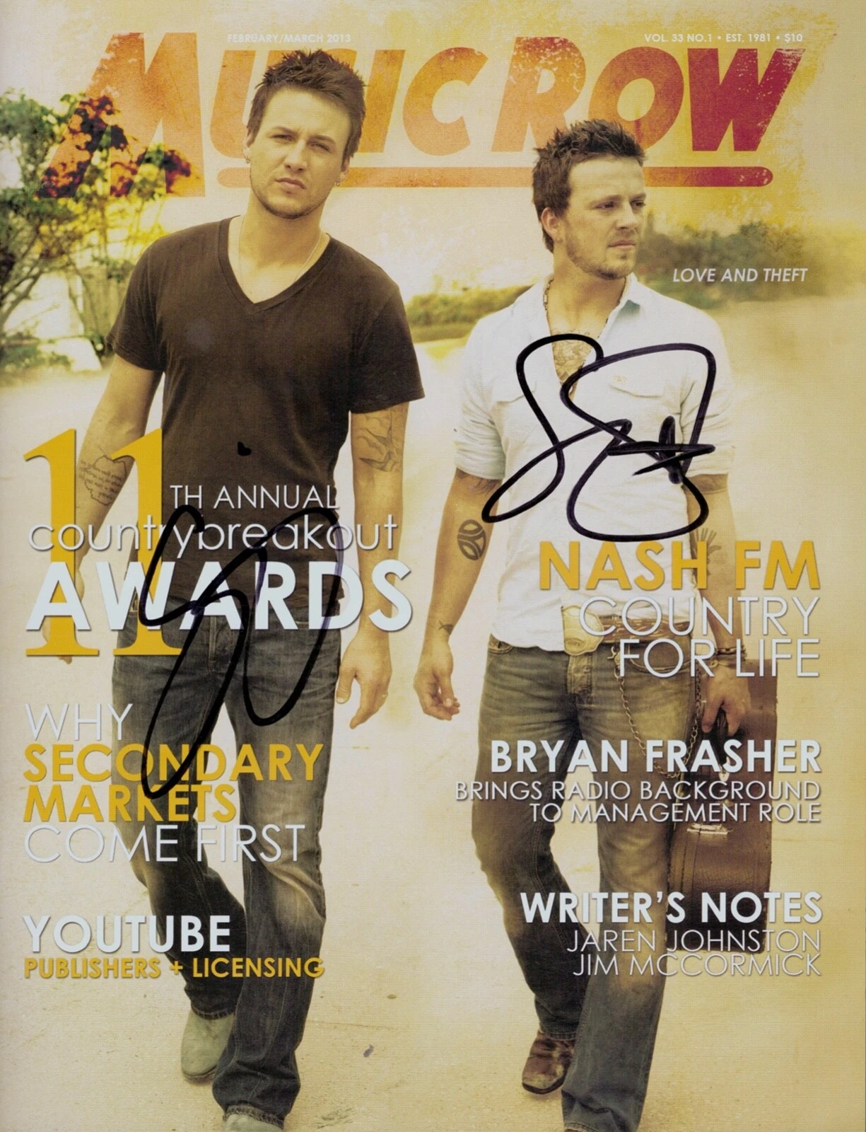 LOVE AND THEFT LILES GUNDERSON Signed Autograph Magazine Cover Country Music