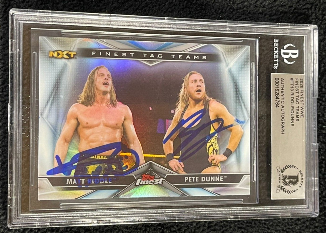Matt Riddle & Pete Dunne Signed 2020 Topps Finest WWE NXT Card BAS Certified
