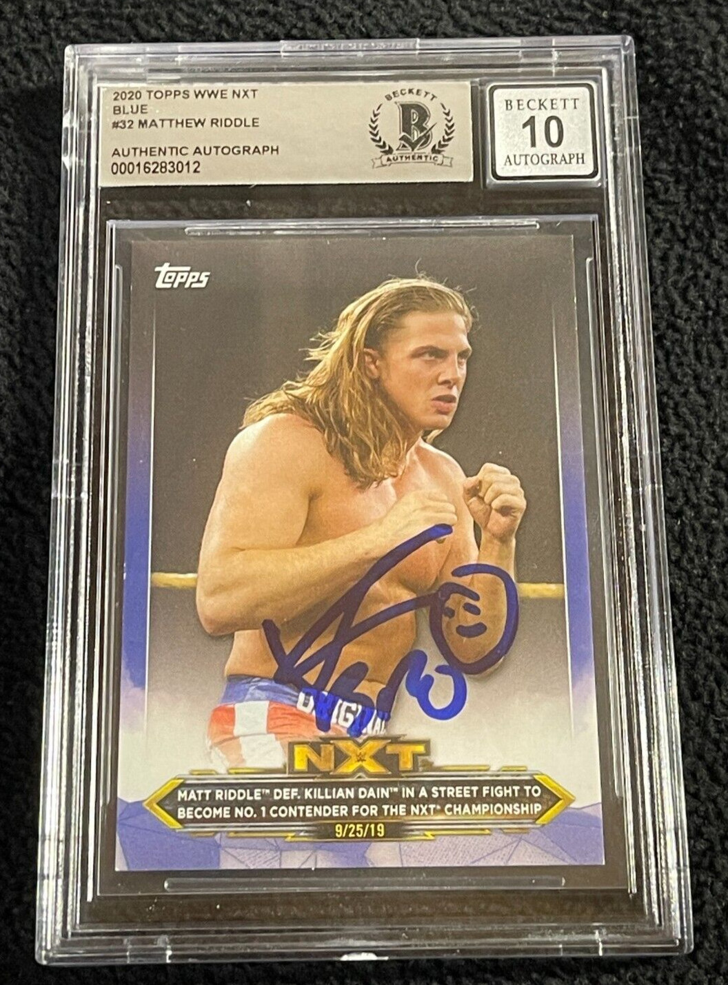 Matt Riddle Signed 2020 WWE Blue Card #32 BAS Certified Auto Grade 10