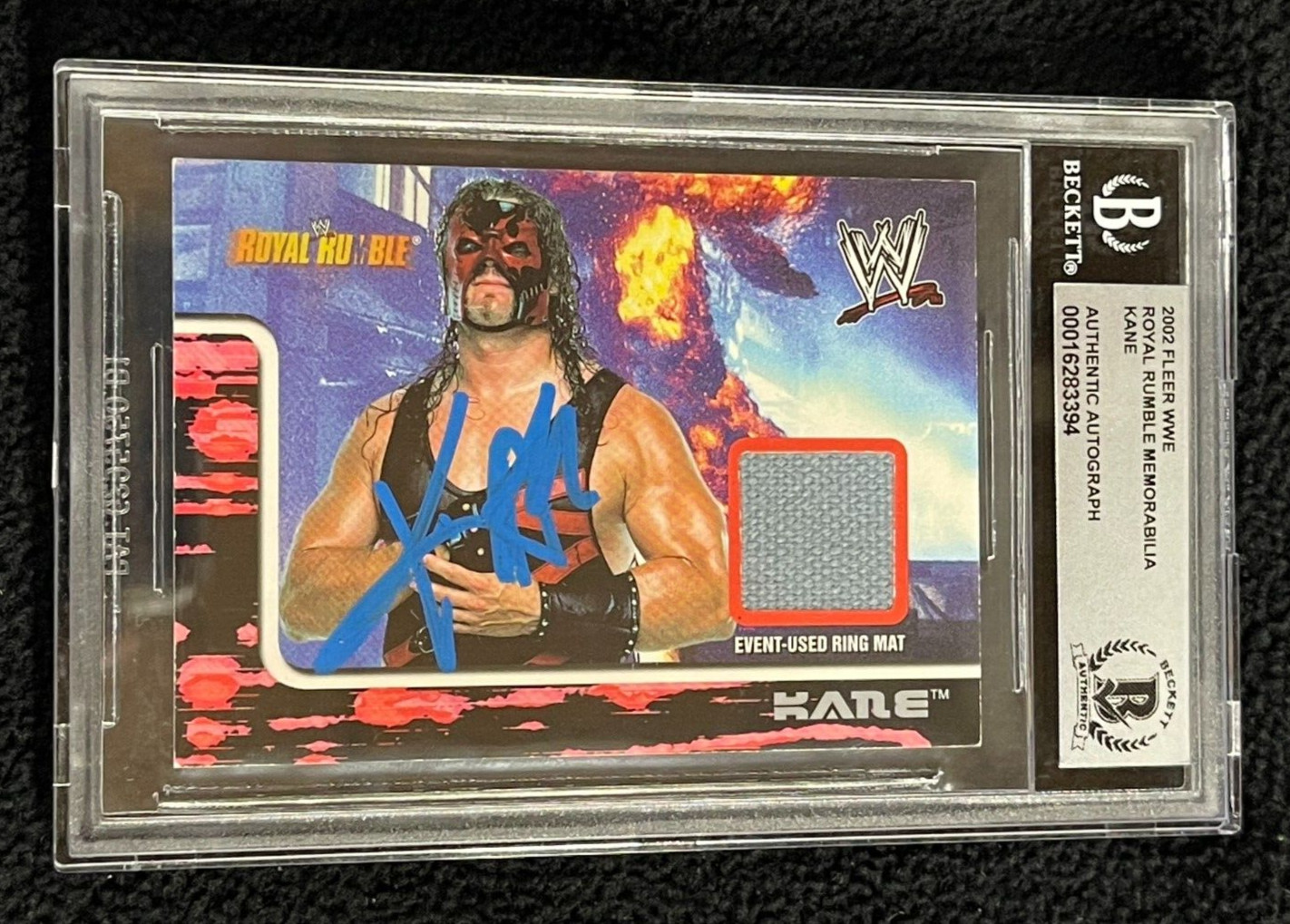Kane Signed 2002 Fleer WWE Mat Relic Card BAS Certified Auto Grade 10