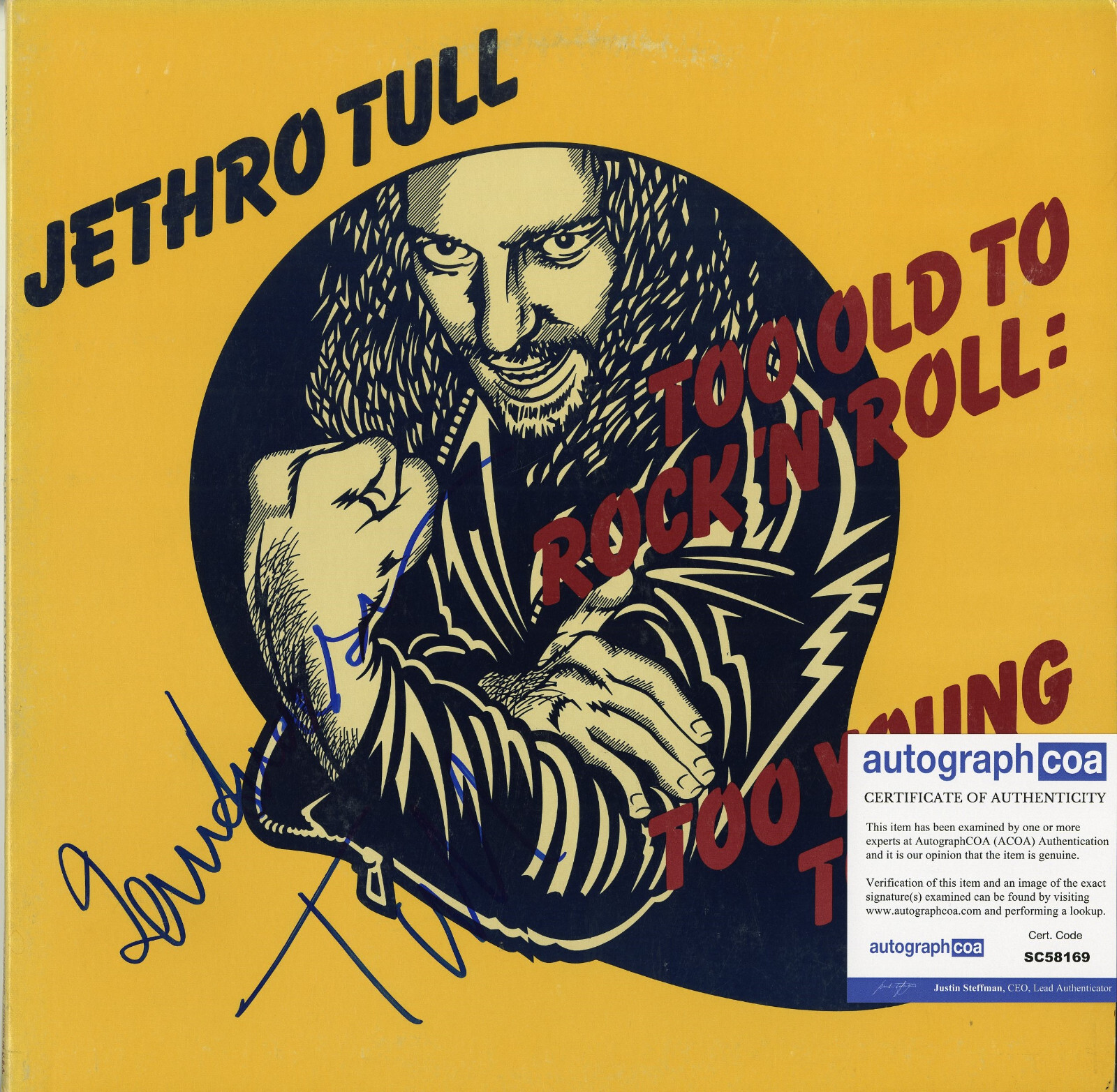 IAN ANDERSON JETHRO TULL TOO OLD TO ROCK N ROLL SIGNED VINYL RECORD ACOA COLLECTIBLE MEMORABILIA