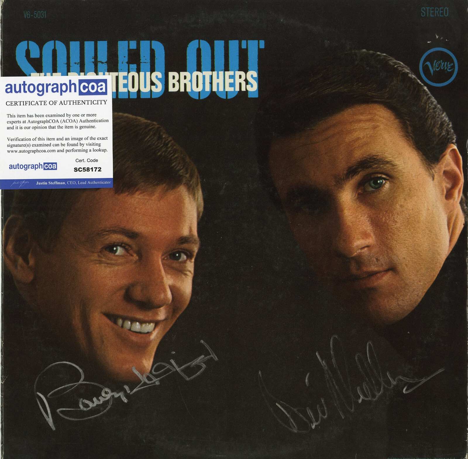 Righteous Brothers Souled Out Vinyl Record SIGNED Bill/Bobby ACOA