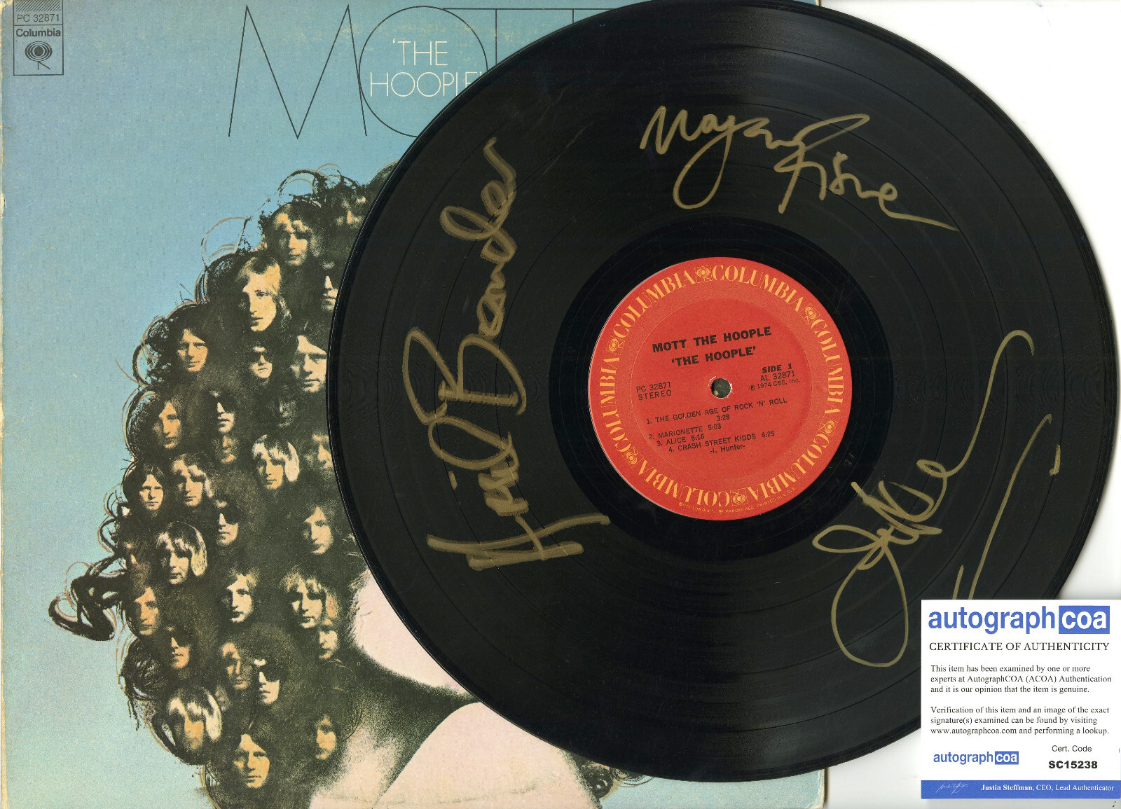 MOTT THE HOOPLE SIGNED VINYL RECORD X3 IAN HUNTER (DAVID BOWIE FAME) ACOA COLLECTIBLE MEMORABILIA