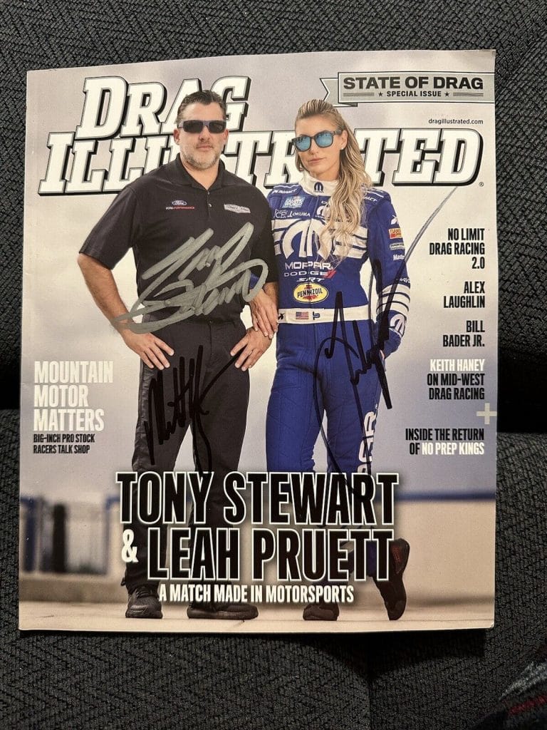AUTOGRAPHED LEAH PRUETT TONY STEWART SIGNED MAGAZINE NHRA NASCAR ALSO MATT HAGAN COLLECTIBLE MEMORABILIA