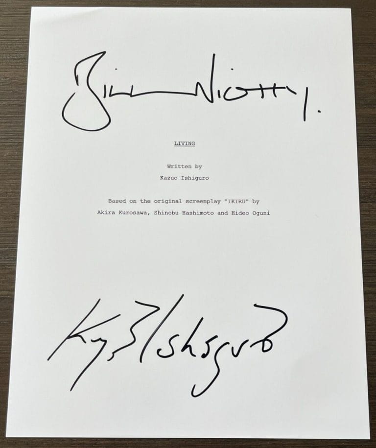 BILL NIGHY & KAZUO ISHIGURO SIGNED LIVING 109 PAGE FULL SCRIPT & BECKETT COA COLLECTIBLE MEMORABILIA