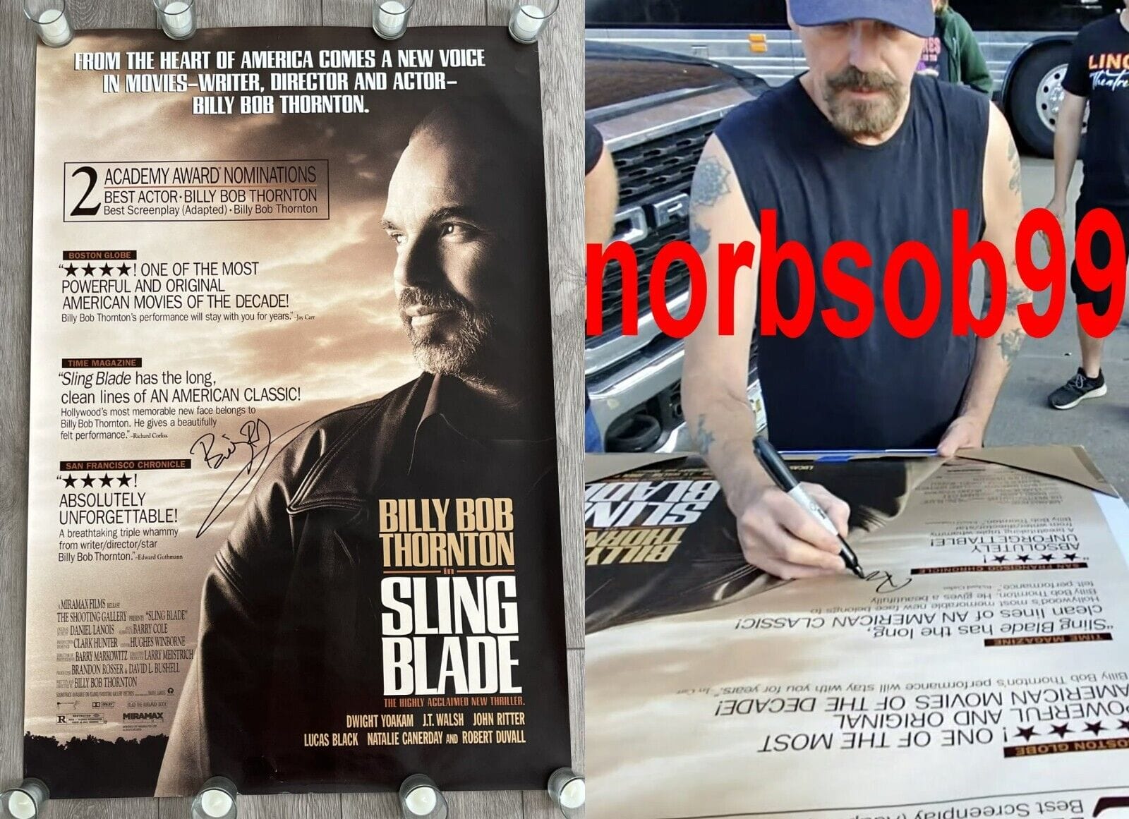 BILLY BOB THORNTON SIGNED ORIGINAL 1 SHEET SLING BLADE POSTER w/ BECKETT BAS COA