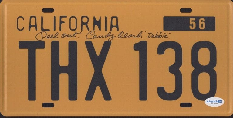 CANDY CLARK AMERICAN GRAFFITI SIGNED AUTOGRAPH LICENSE PLATE ACOA DEBBIE COLLECTIBLE MEMORABILIA