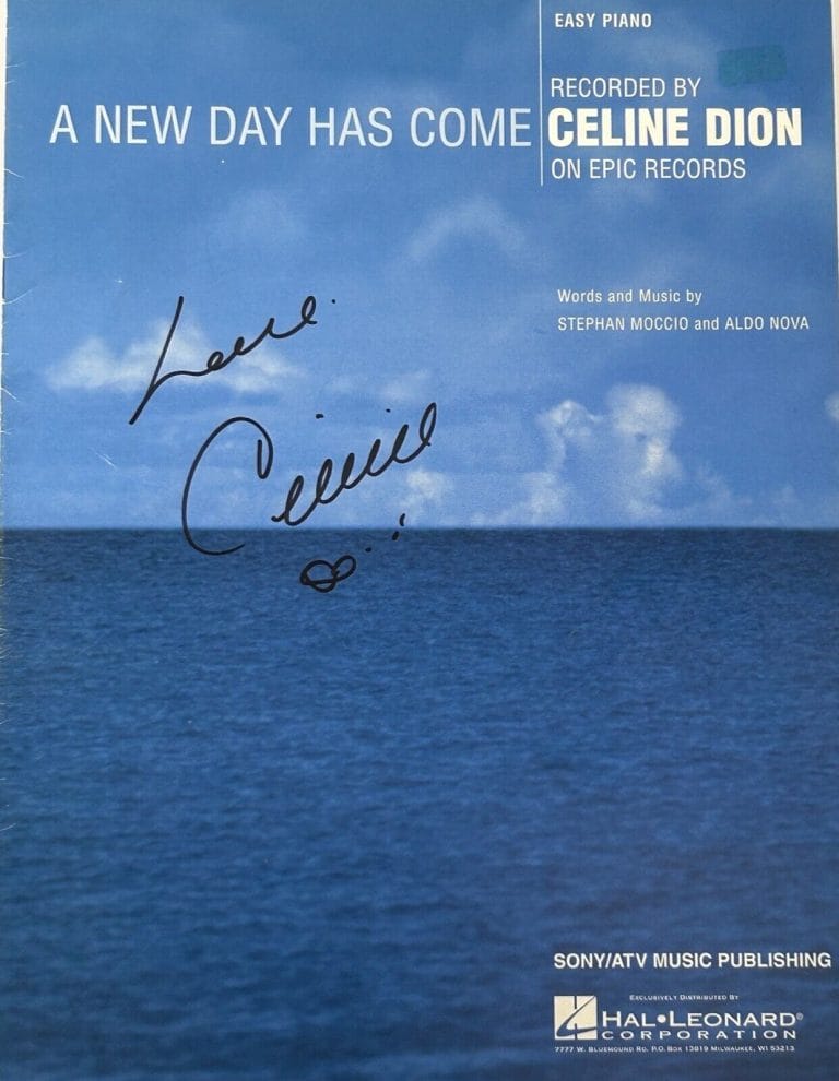 CELINE DION SIGNED AUTOGRAPH “A NEW DAY HAS COME” SHEET MUSIC JSA COA COLLECTIBLE MEMORABILIA