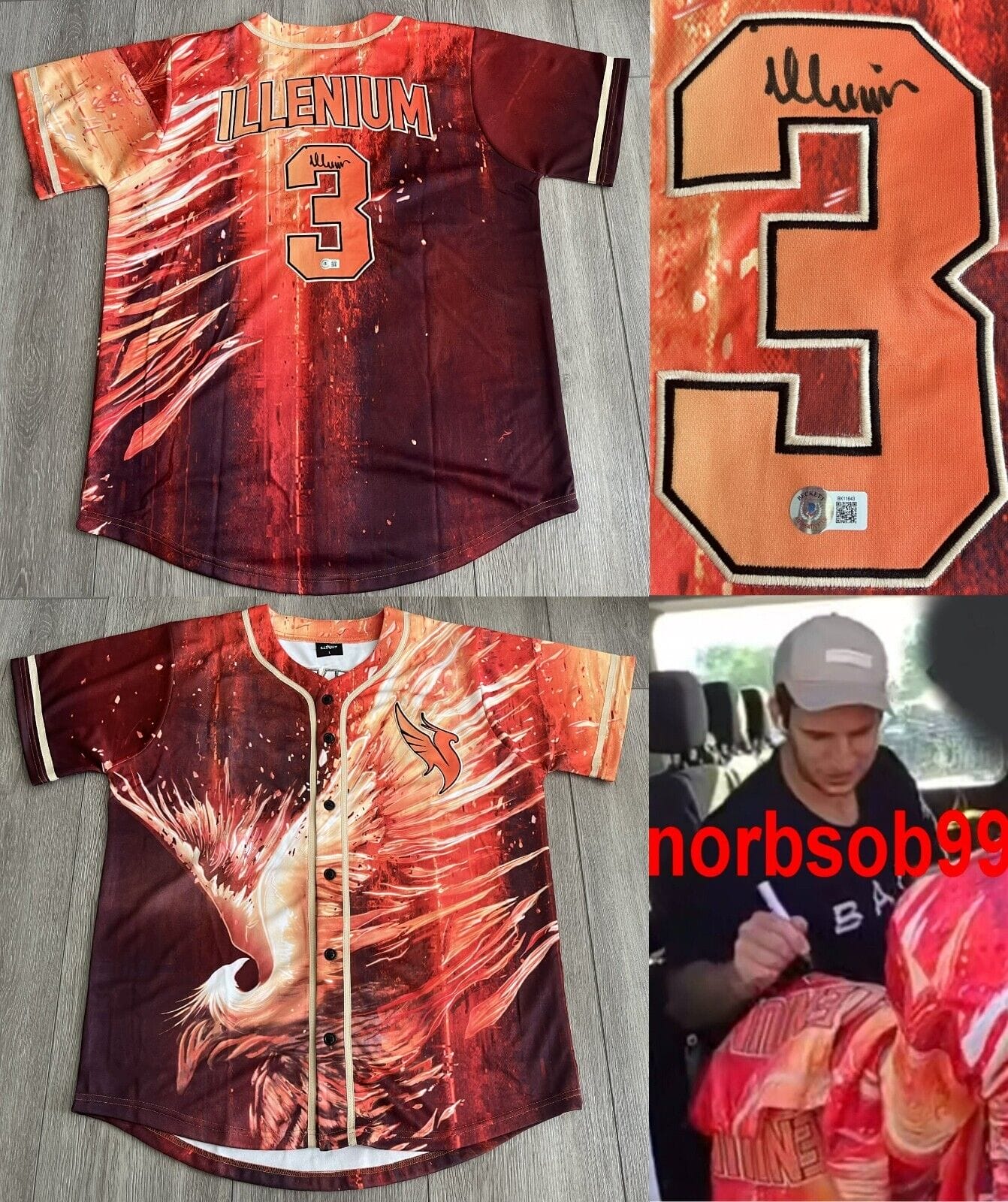 DJ ILLENIUM SIGNED FALLEN EMBERS BASEBALL JERSEY w/EXACT PROOF & BECKETT BAS COA