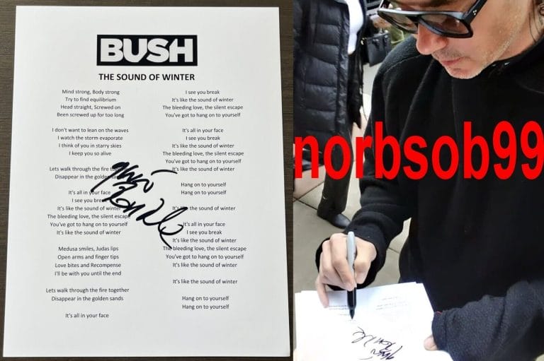 GAVIN ROSSDALE SIGNED BUSH THE SOUND OF WINTER LYRICS SHEET W/ PROOF BECKETT COA COLLECTIBLE MEMORABILIA