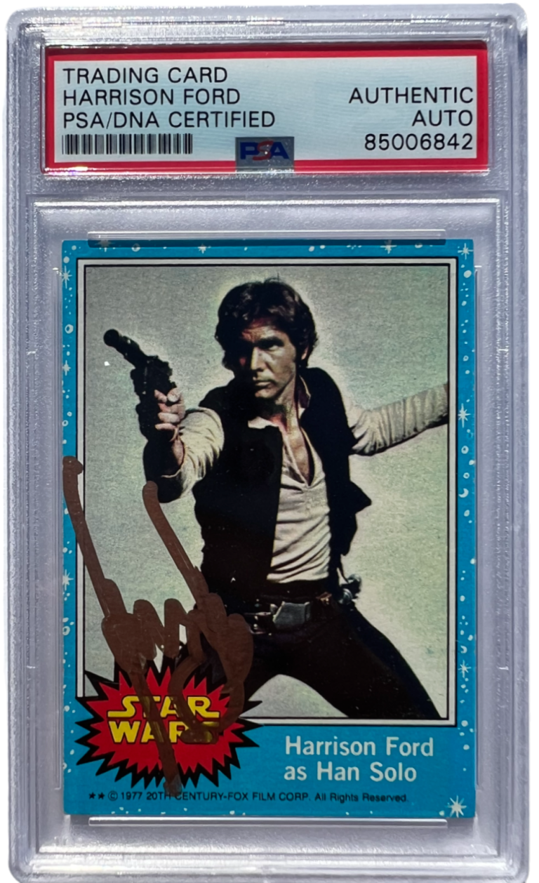 HARRISON FORD SIGNED TOPPS 1977 STAR WARS HAN SOLO 58 1ST SERIES