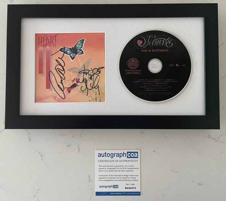 HEART ANN & NANCY WILSON SIGNED DOG & BUTTERFLY FRAMED & MATTED CD W/PROOF COA COLLECTIBLE MEMORABILIA