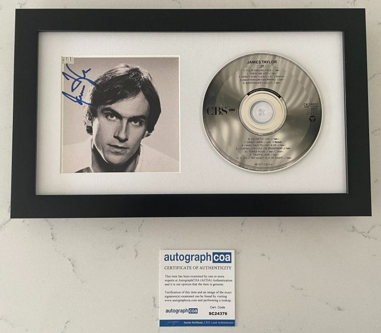 JAMES TAYLOR SIGNED JT FRAMED & MATTED CD W/PROOF & AUTOGRAPH COA ACOA COLLECTIBLE MEMORABILIA