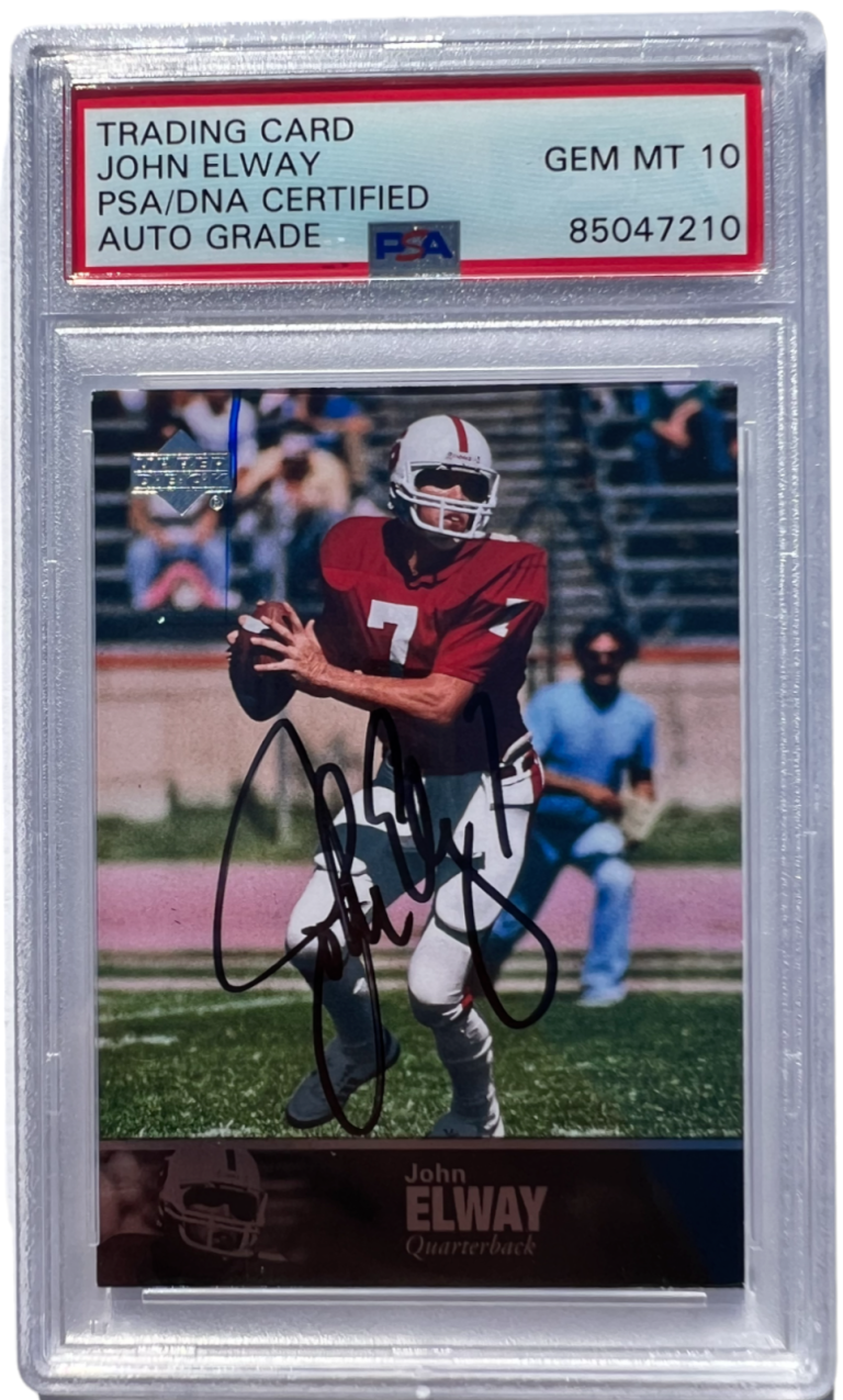 JOHN ELWAY SIGNED 2011 UPPER DECK COLLEGE LEGENDS #18 CARD PSA/DNA AUTO 10 COLLECTIBLE MEMORABILIA