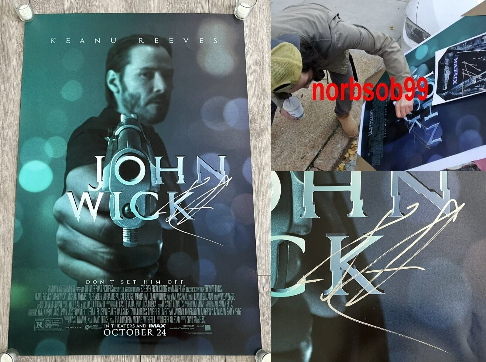KEANU REEVES SIGNED JOHN WICK ORIGINAL POSTER w/EXACT VIDEO PROOF & BECKETT COA