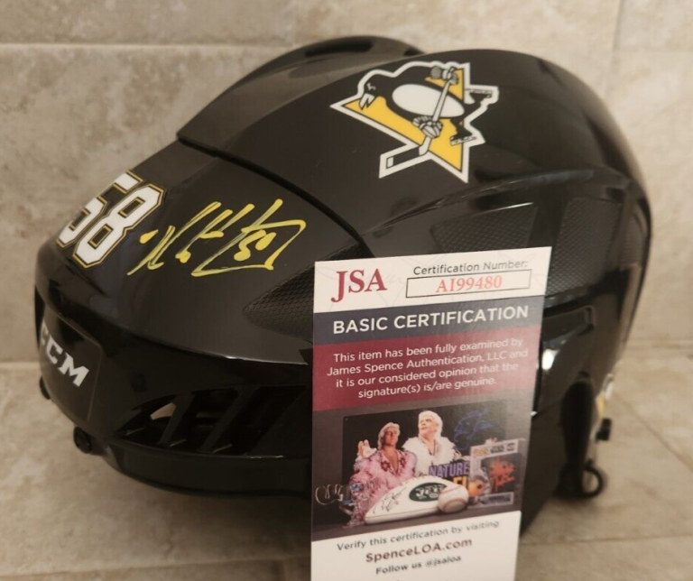 KRIS LETANG SIGNED FULL-SIZE HOCKEY HELMET JSA COA #AI99480 PITTSBURGH PENGUINS COLLECTIBLE MEMORABILIA