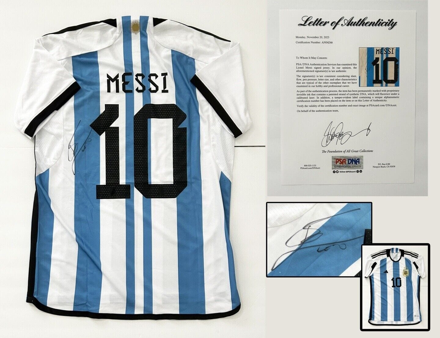 Lionel Messi Signed Jersey 2022 World Cup Champions Argentina PSA/DNA