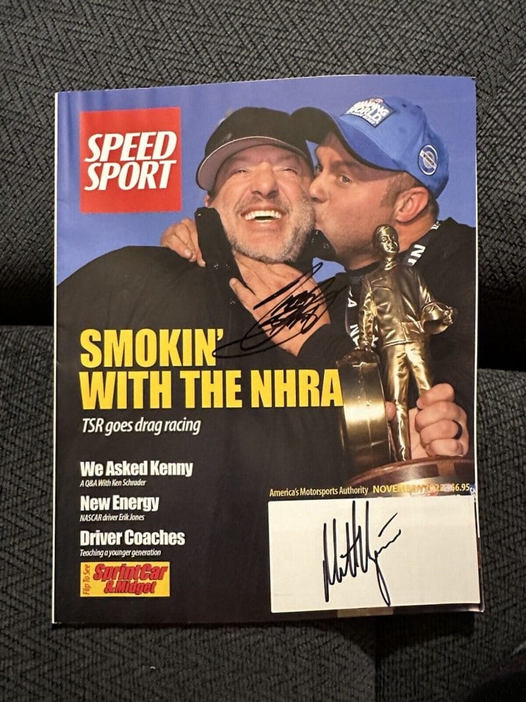 MATT HAGAN TONY STEWART SIGNED NHRA PRI MAGAZINE AUTOGRAPHED DRAG RACING COLLECTIBLE MEMORABILIA