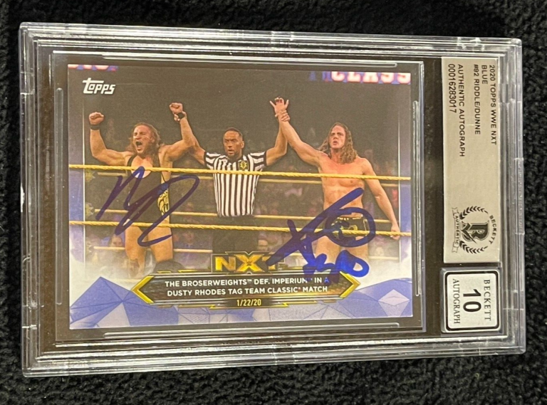 MATT RIDDLE & PETE DUNNE SIGNED 2020 TOPPS WWE BLUE CARD BAS CERTIFIED AUTO 10 COLLECTIBLE MEMORABILIA
