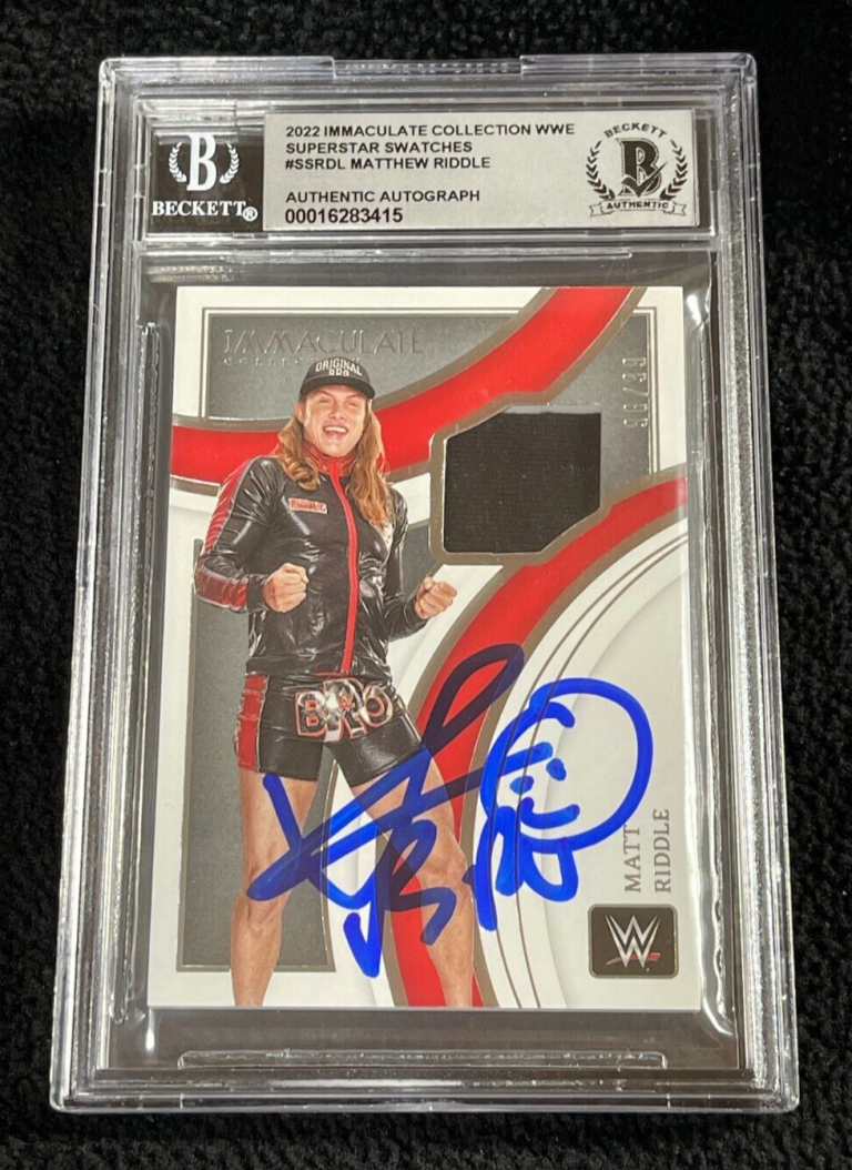 MATT RIDDLE SIGNED 2022 WWE IMMACULATE SWATCHES CARD BAS CERTIFIED AUTO GRADE 10 COLLECTIBLE MEMORABILIA