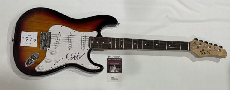 MATTY HEALY SIGNED SUNBURST ELECTRIC GUITAR THE 1975 AUTOGRAPHED MATT JSA COA COLLECTIBLE MEMORABILIA